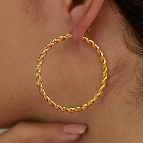 Stainless Steel Hoop Earrings. 18K Gold Plated - Picture 4 of 5